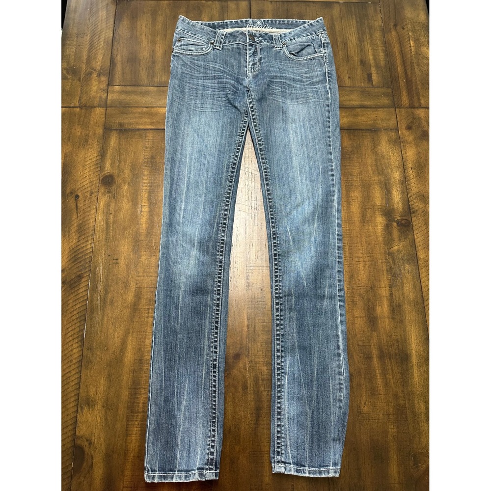 Premiere by 17/21 Womens Slim Fit Jeans Blue Medium Wash Fleur De Lis Size 11/12